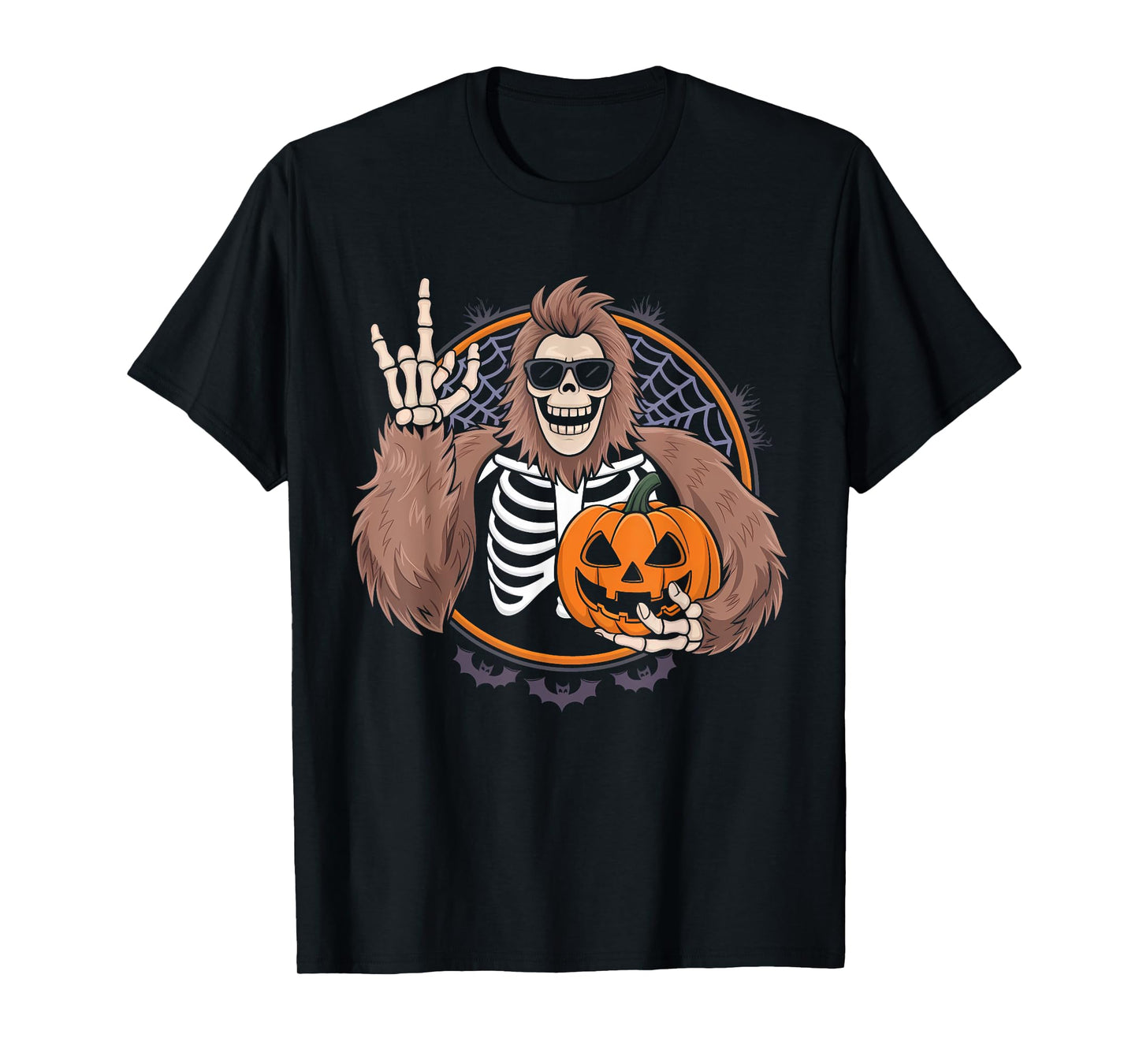 Spooky Bigfoot Jack O Lantern Skeleton Men Boys Halloween T-Shirt