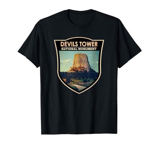 Devils Tower National Monument Wyoming Watercolor Badge T-Shirt