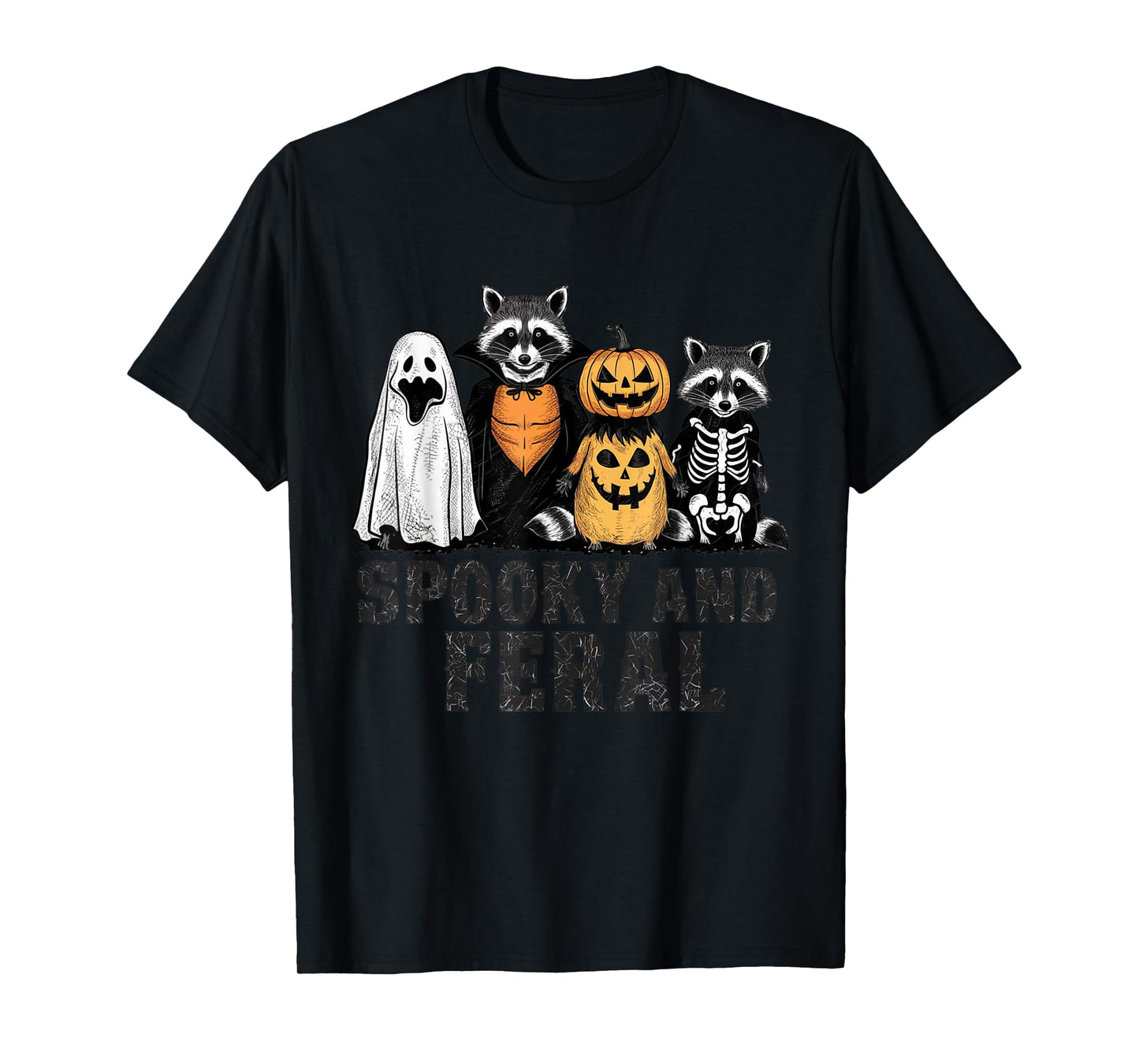 Spooky and Feral Raccoon Halloween Vintage Funny Costume T-Shirt