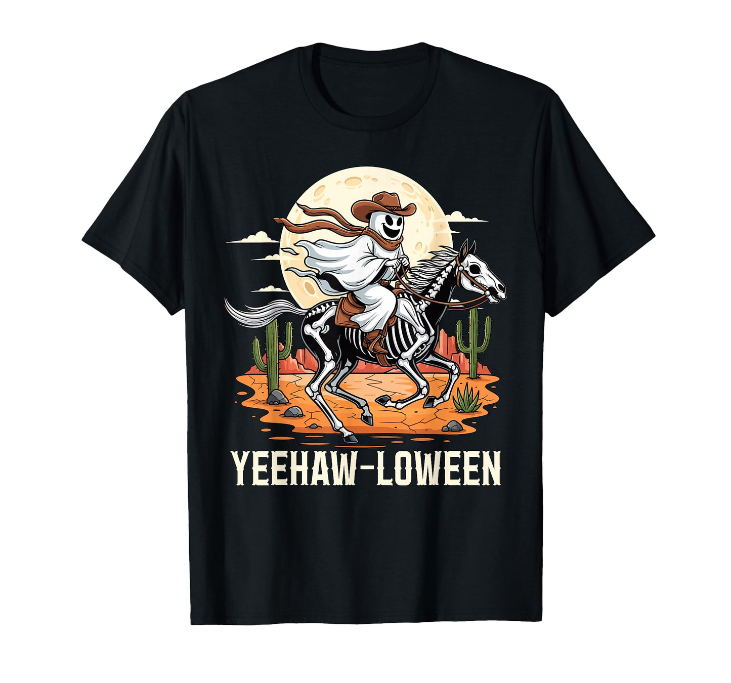 Yeehaw-Loween Ghost Halloween Cowboy T-Shirt