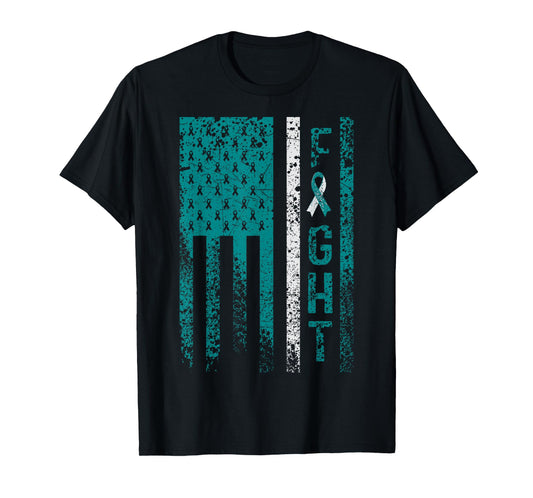 Cervical Cancer Awareness T-Shirt by Cervical Cancer Awareness Products Tees - Unisex Adult Black Short Sleeve Crew Neck T-Shirt - Size Small
