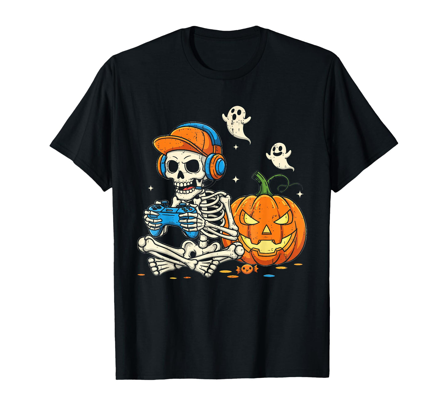 Funny Skeleton Video Game Halloween Gaming Gamer Boys Men T-Shirt