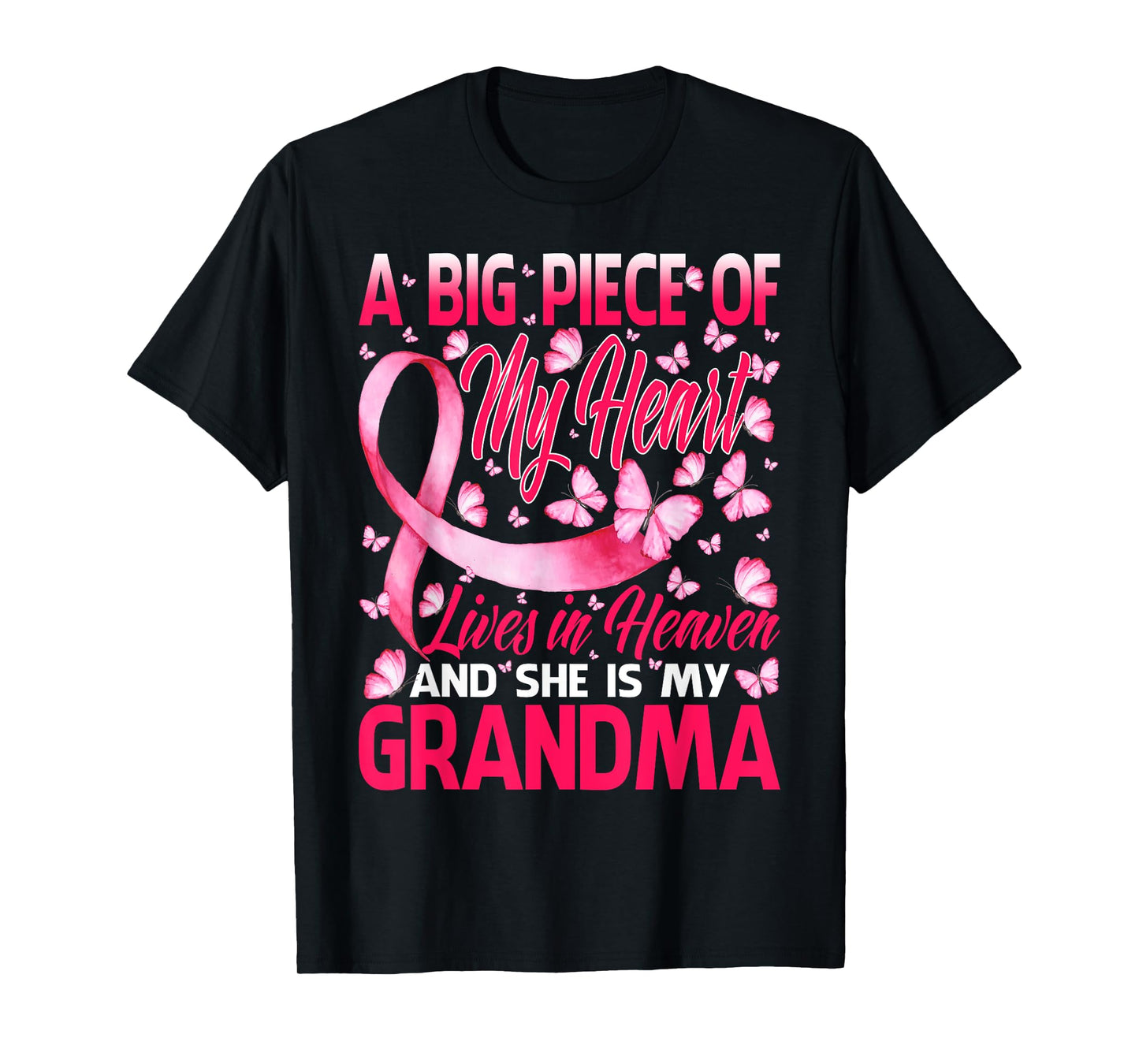 Grandma In Heaven Butterfly Breast Cancer Awareness T-Shirt
