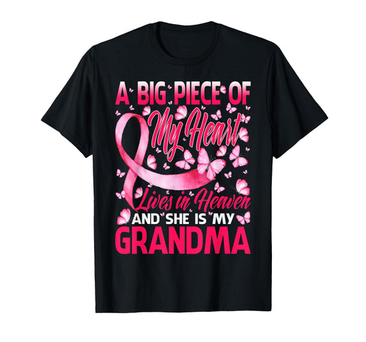 Grandma In Heaven Butterfly Breast Cancer Awareness T-Shirt