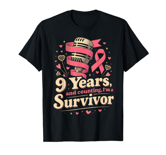 9 Year Breast Cancer Survivor Pink Ribbon Awareness T-Shirt
