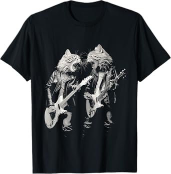 Rock Cat Playing Guitar Funny Guitar Cat Design Mens Womens T-Shirt