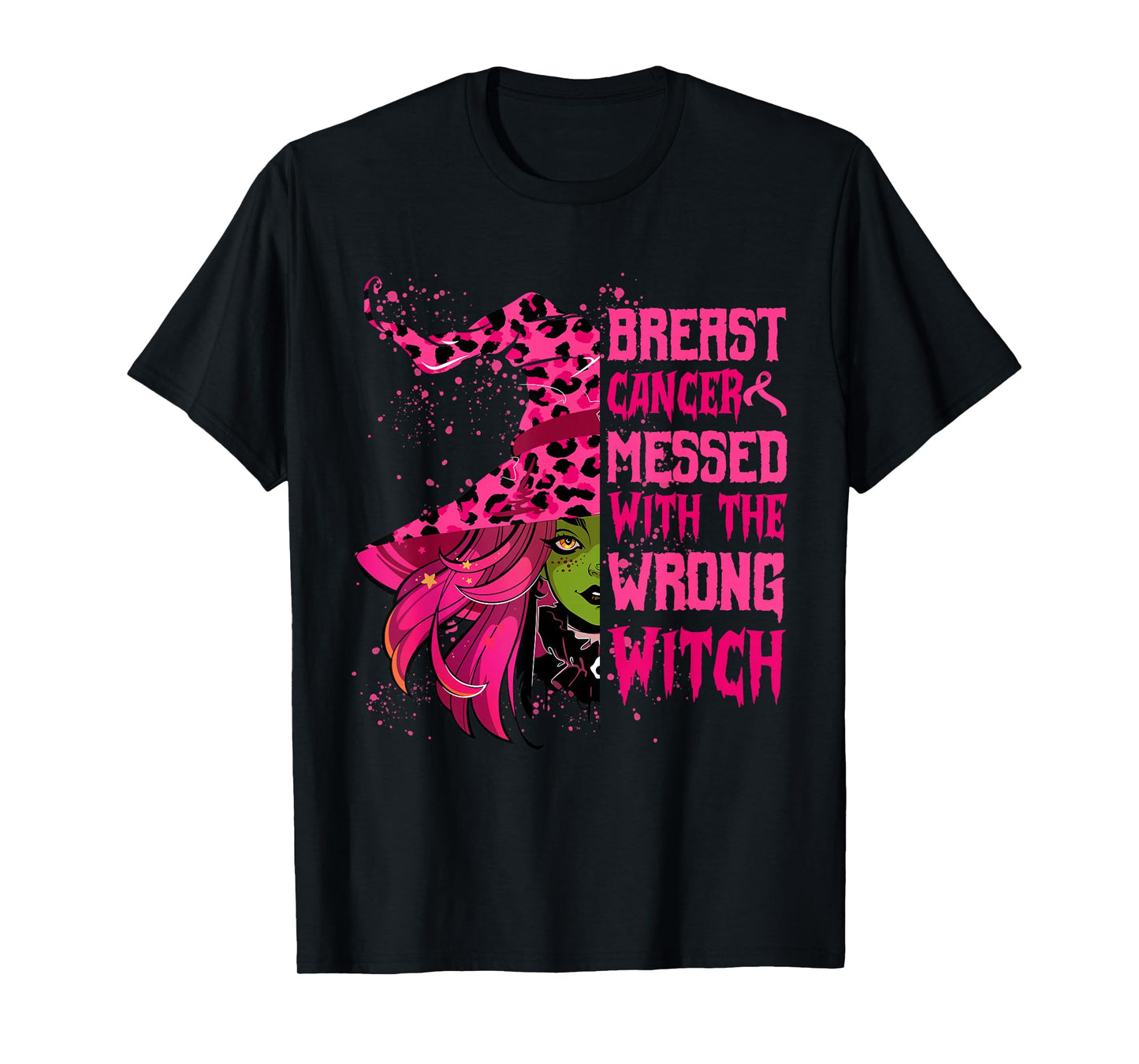 Breast Cancer Messed With Wrong Witch Halloween Girls Women T-Shirt