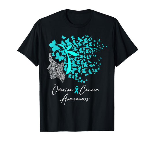 Ovarian Cancer Awareness Shirt Teal Butterflies TShirt T-Shirt