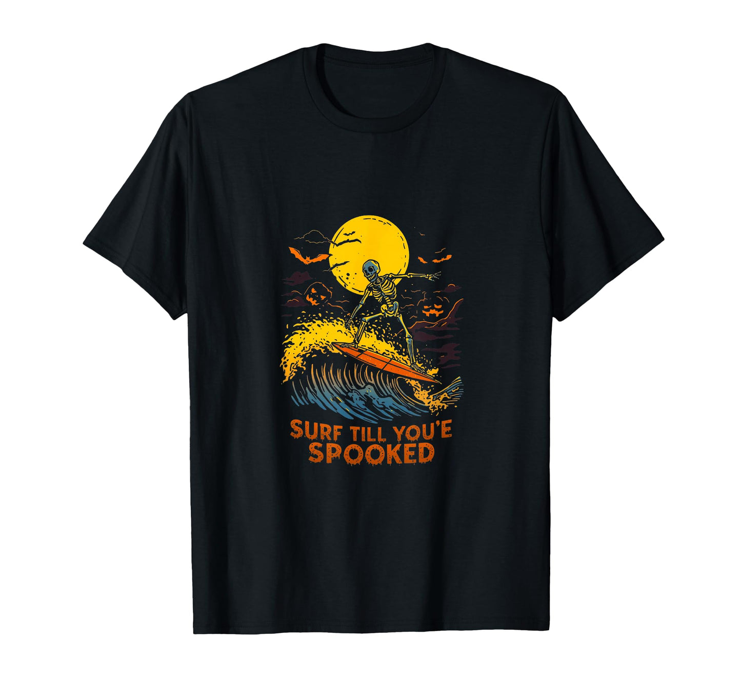 Surf Till You’re Spooked Skeleton Surfer Halloween Tee T-Shirt
