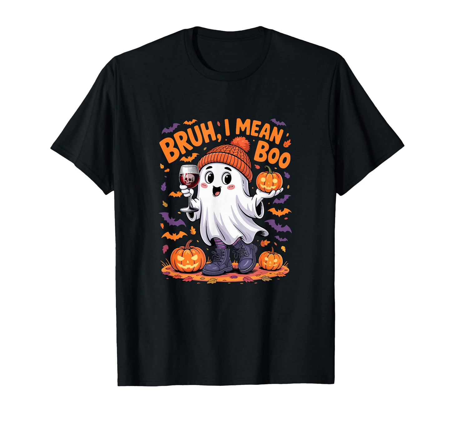 I Mean Boo Funny Joke Boo Ghost Drinking Wine Halloween T-Shirt