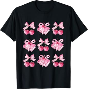 Coquette bow teacher student back to school books pink bows T-Shirt