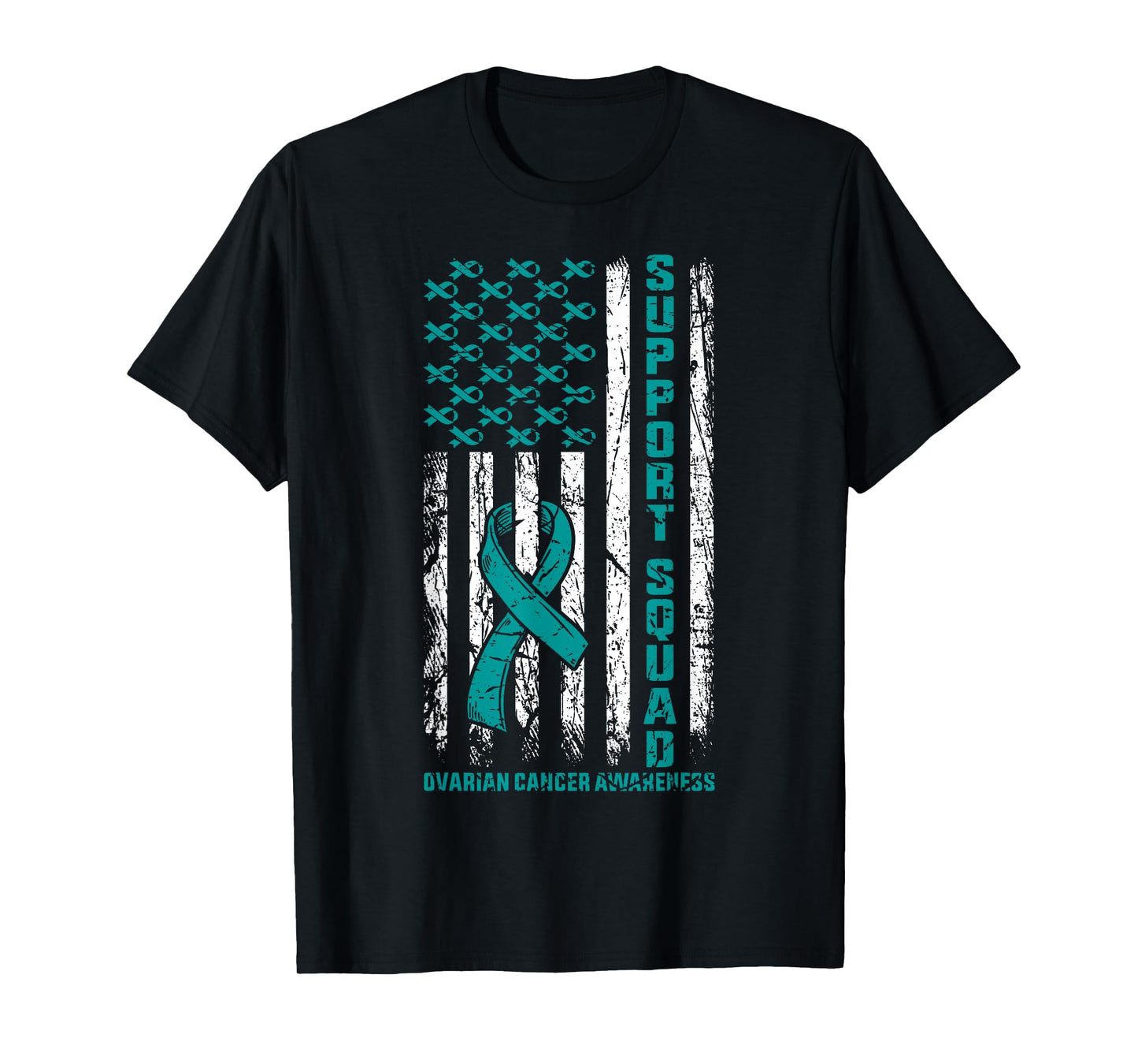 Ovarian Cancer Awareness Support Squadb Teal Ribbon Family T-Shirt