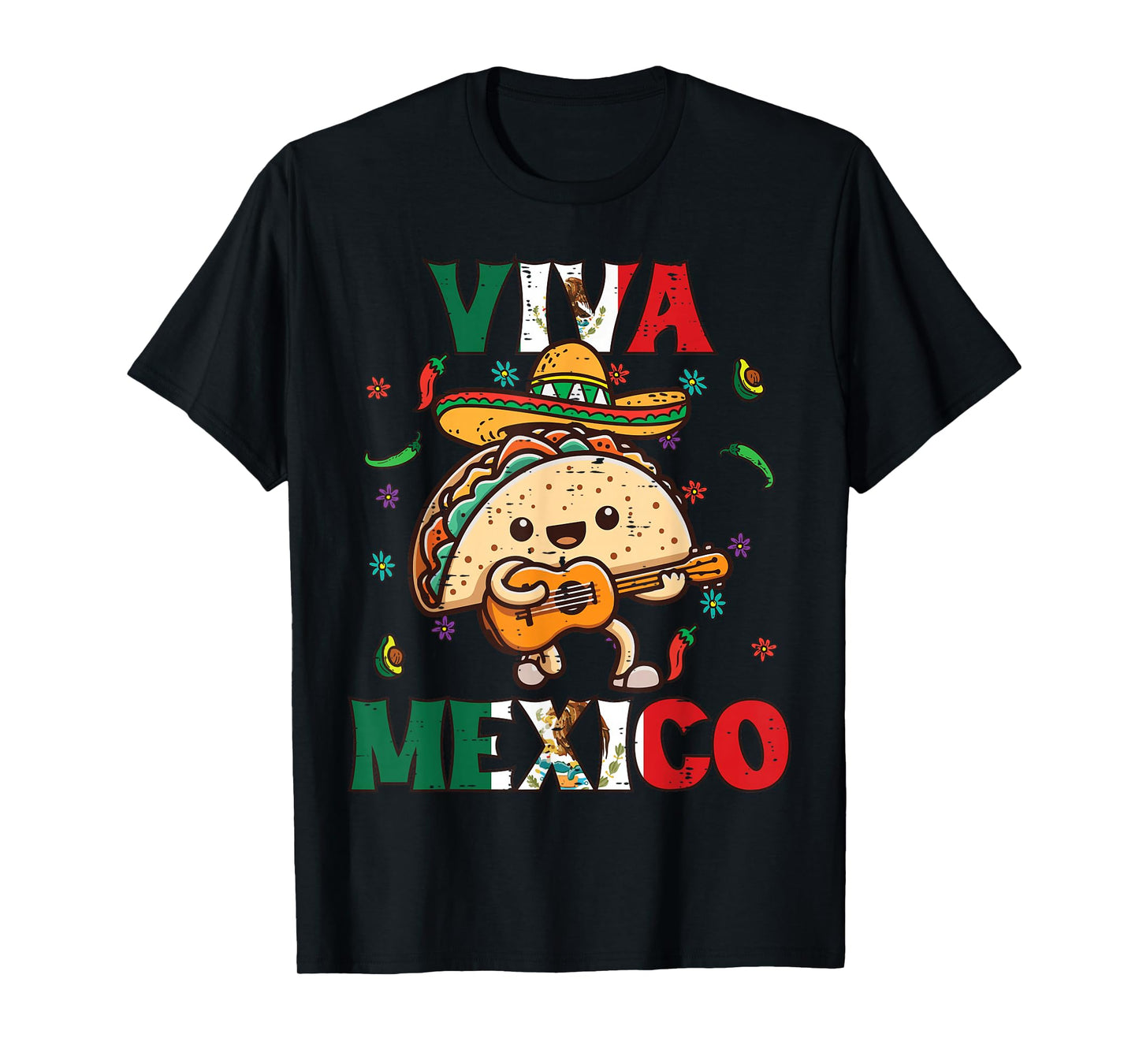 Viva Mexico Taco Guitar Mexican Cinco De Mayo Men Women Kids T-Shirt