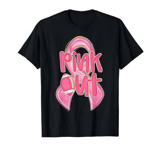 Cute Breast Cancer Pink Out Ribbon Awareness Month Football T-Shirt