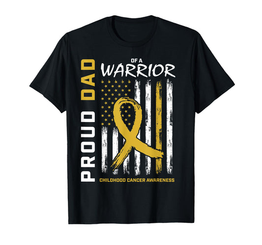 Gold Proud Dad Childhood Cancer Awareness Men American Flag T-Shirt