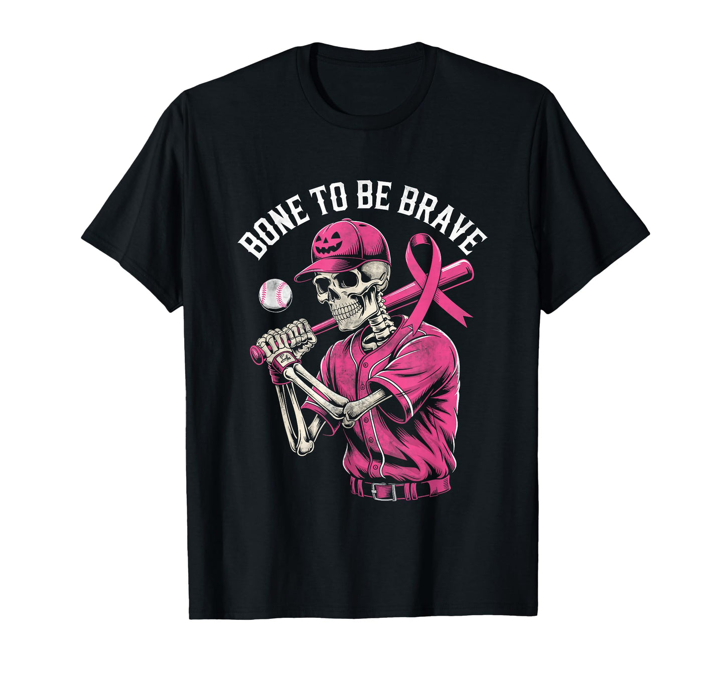 Baseball Skeleton Fighter Halloween Breast Cancer Awareness T-Shirt
