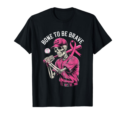 Baseball Skeleton Fighter Halloween Breast Cancer Awareness T-Shirt