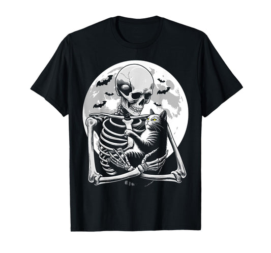 Cat skeleton Halloween skull skeleton holding cat Kitty moon Men Women Kids T-Shirt