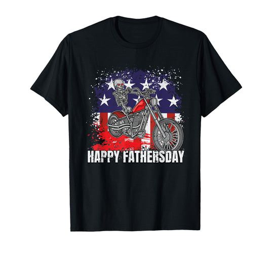 Skeleton Riding Motorcycle Happy Fathers Day Funny Dad Papa T-Shirt