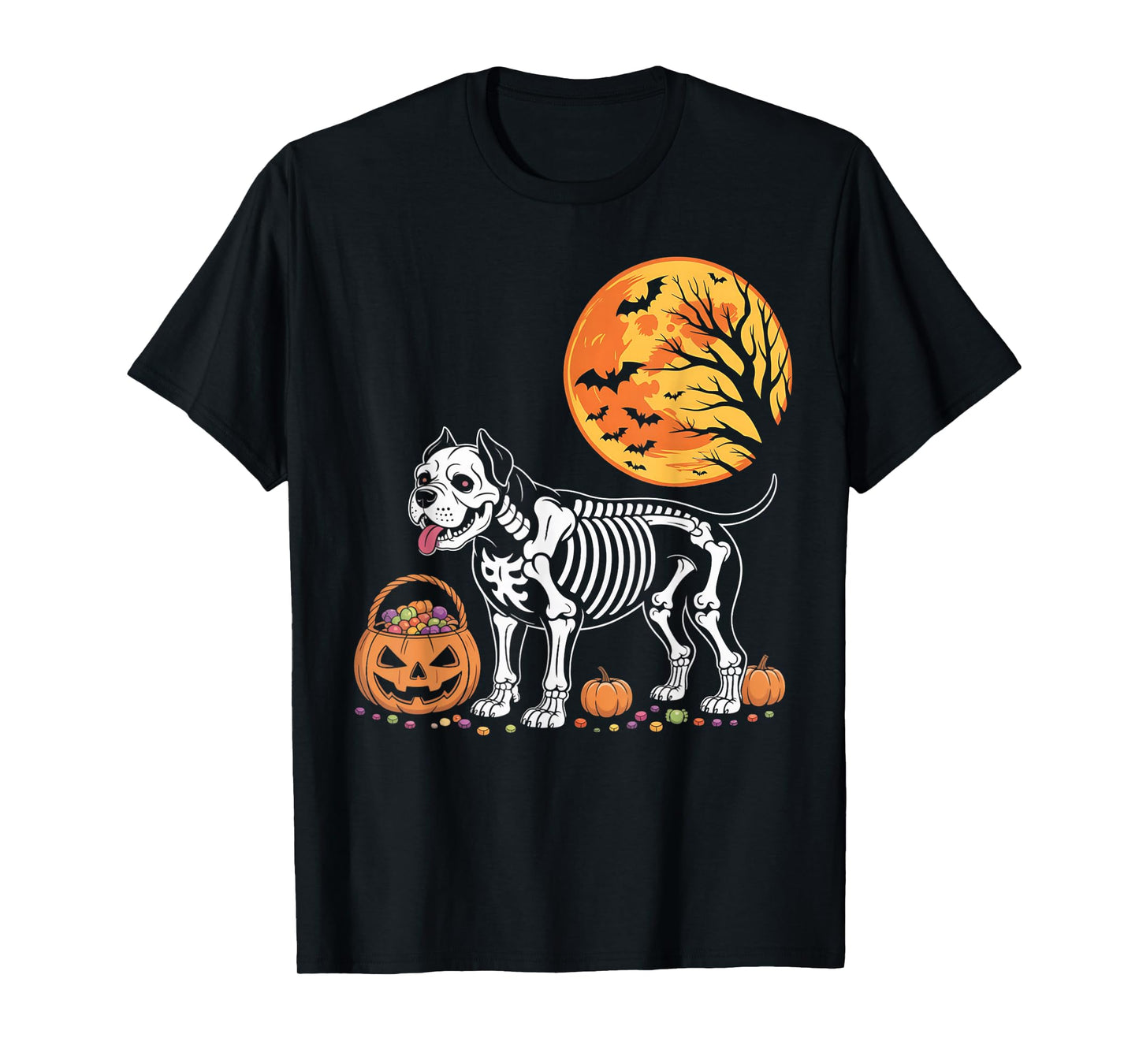 Cane Corso Dog Skeleton Scary Pumpkin Moon Halloween T-Shirt