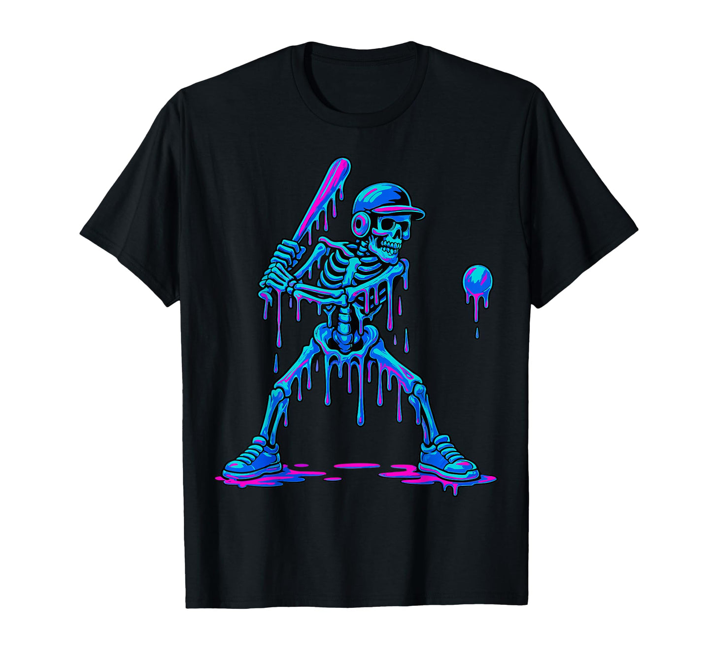 Halloween Drip Skeleton Batting Baseball Boys T-Shirt
