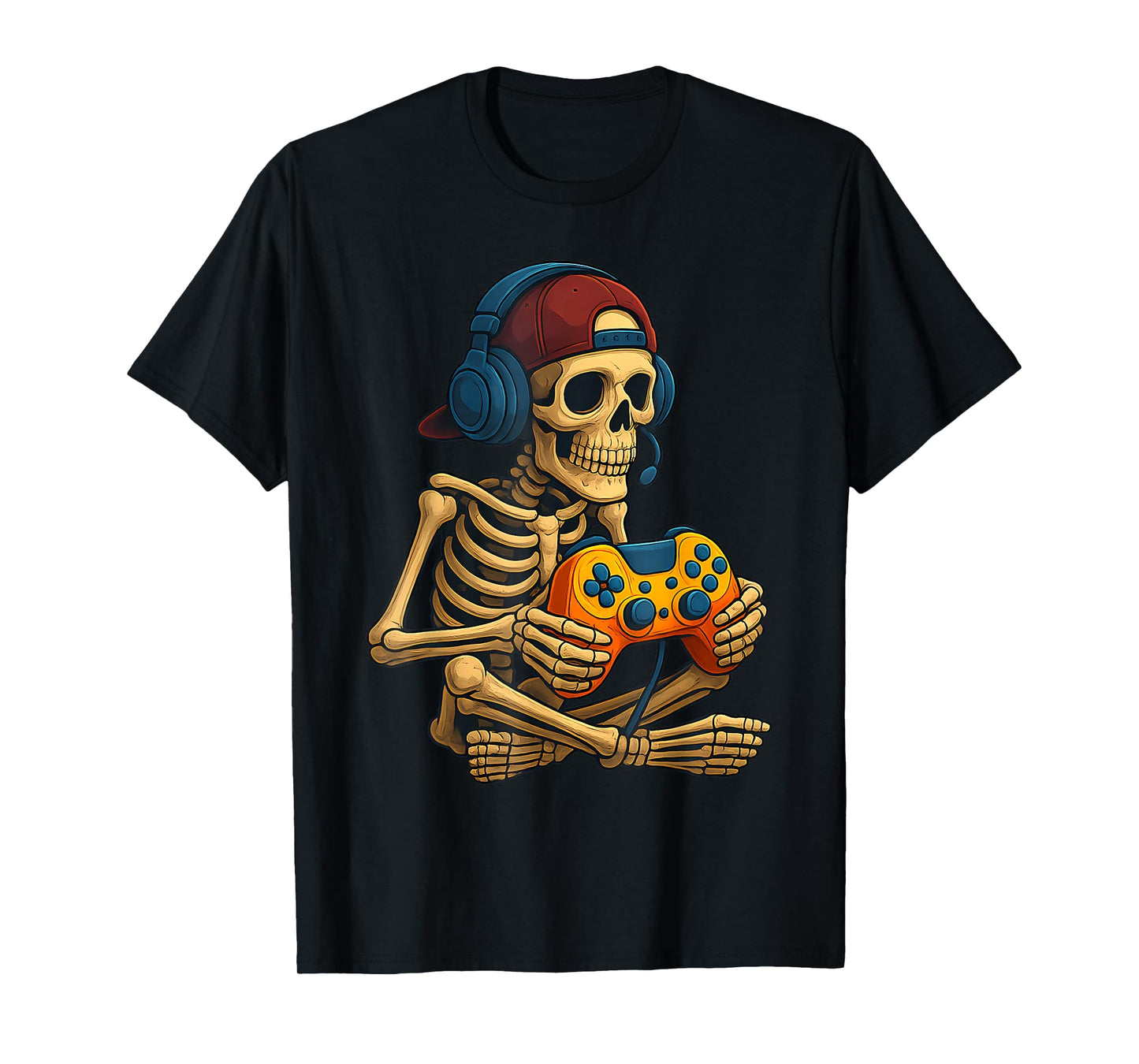 Funny Halloween Boys Men Kids Skeleton Video Gaming Gamer T-Shirt