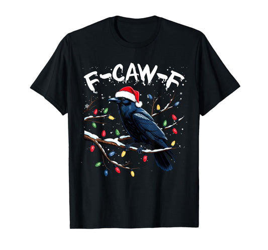 Crow F-CAW-F Black Bird Gothic Christmas Lights Santa Hat T-Shirt
