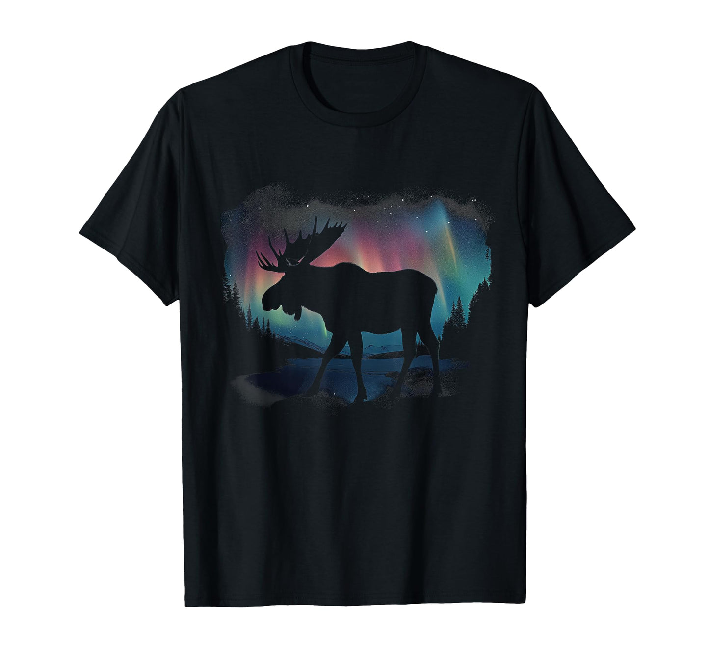 Moose Northern Light Winter Hiking Alaska Nature Lover T-Shirt