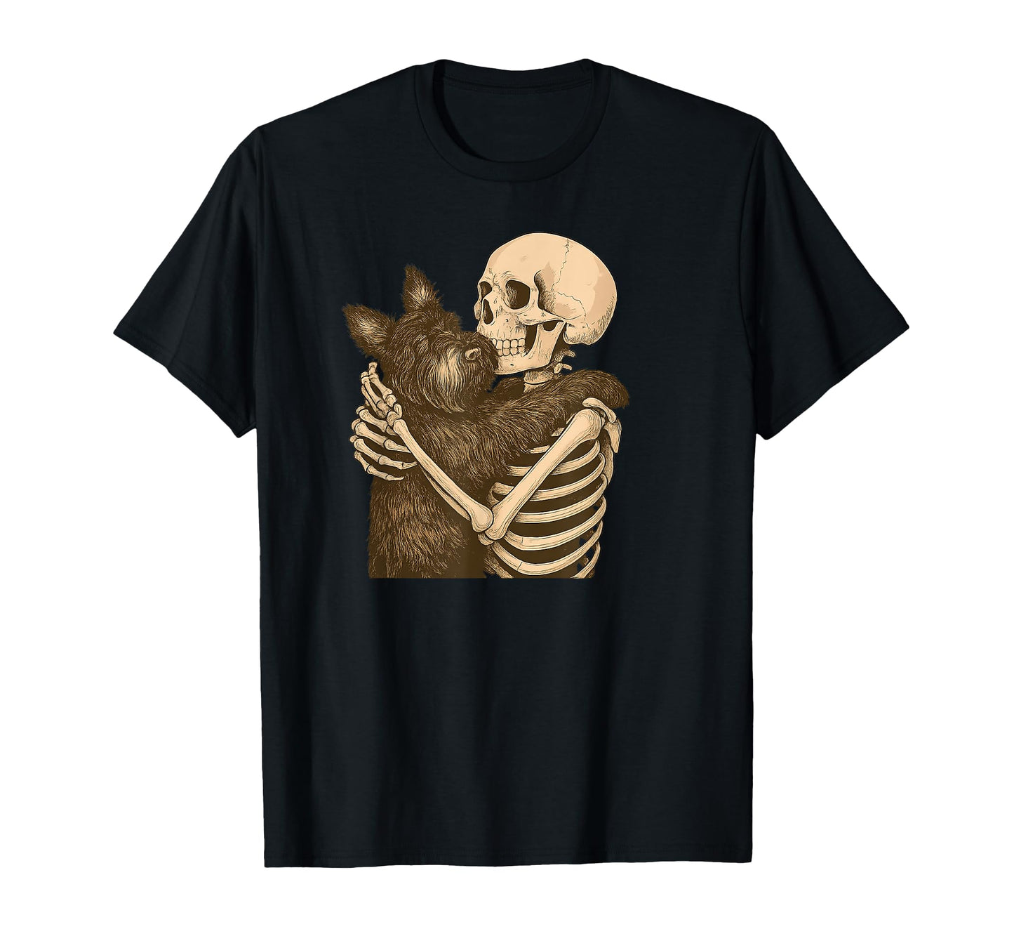 Skeleton Hugging Scottie Dog Halloween T-Shirt