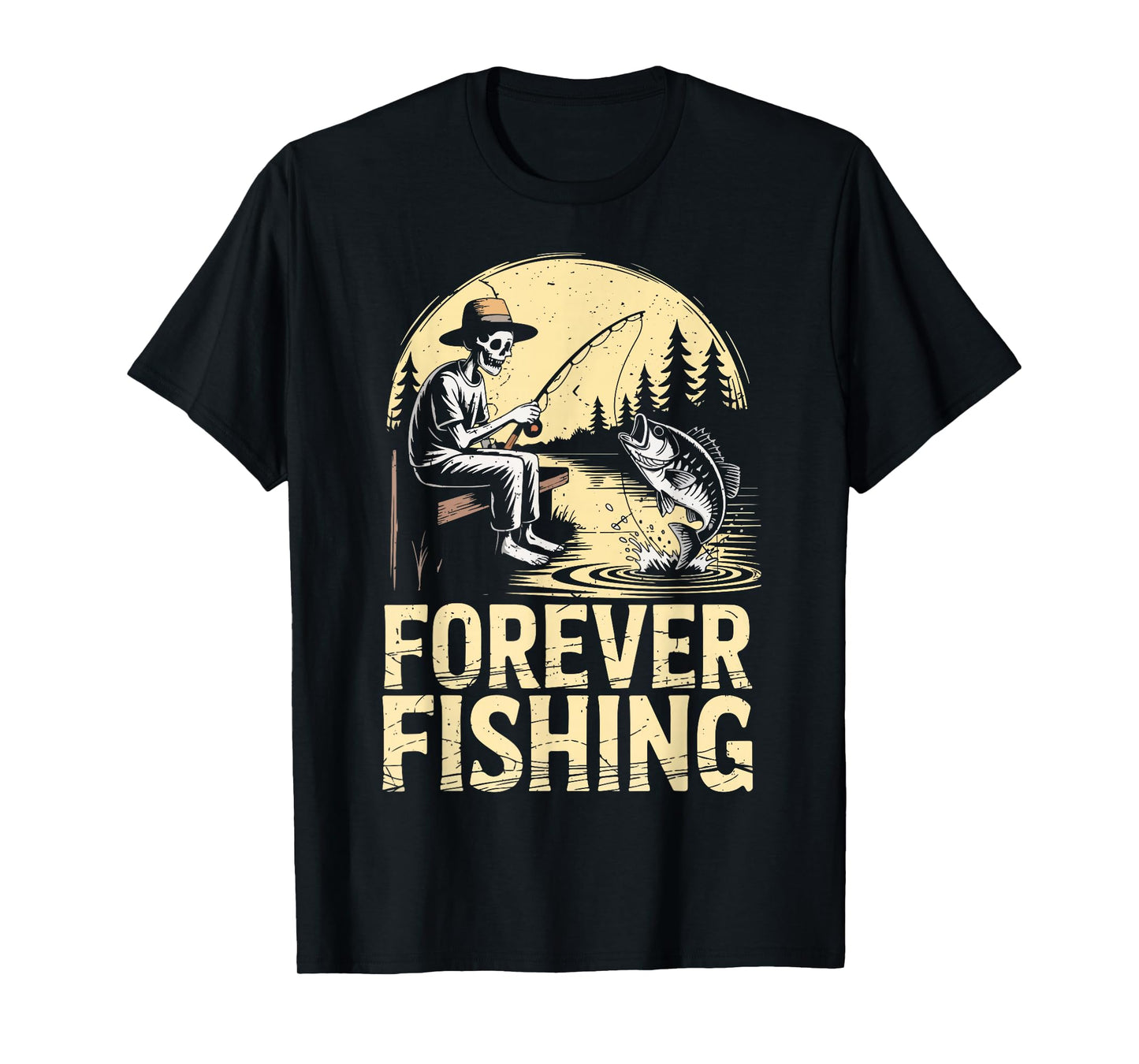 Skeleton Forever Fishing Halloween Bass Fish Funny Fisherman T-Shirt
