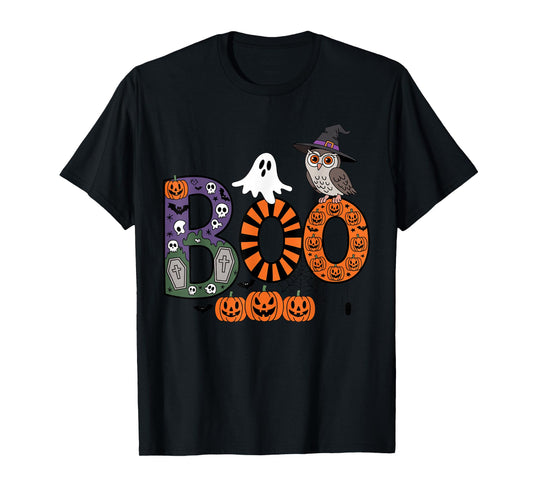 Cute Boo Ghost Pumpkin Owl Funny Halloween for Toddler Kids T-Shirt