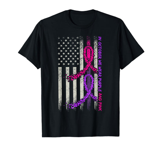 American Flag Breast Cancer and Domestic Violence Awareness T-Shirt
