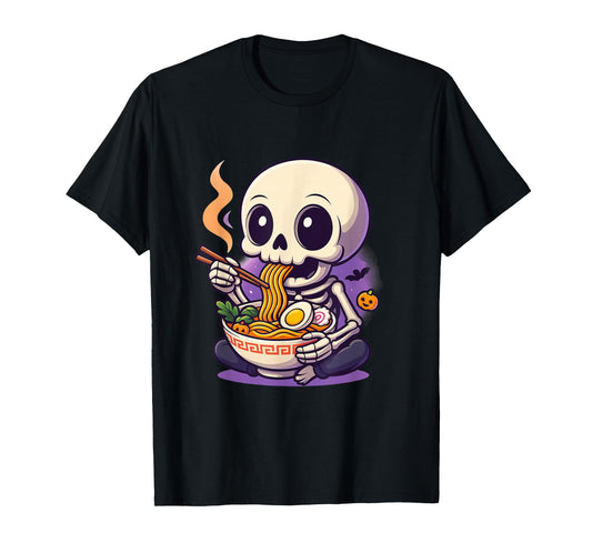 Cute Kawaii Skeleton Eating Ramen Halloween T-Shirt