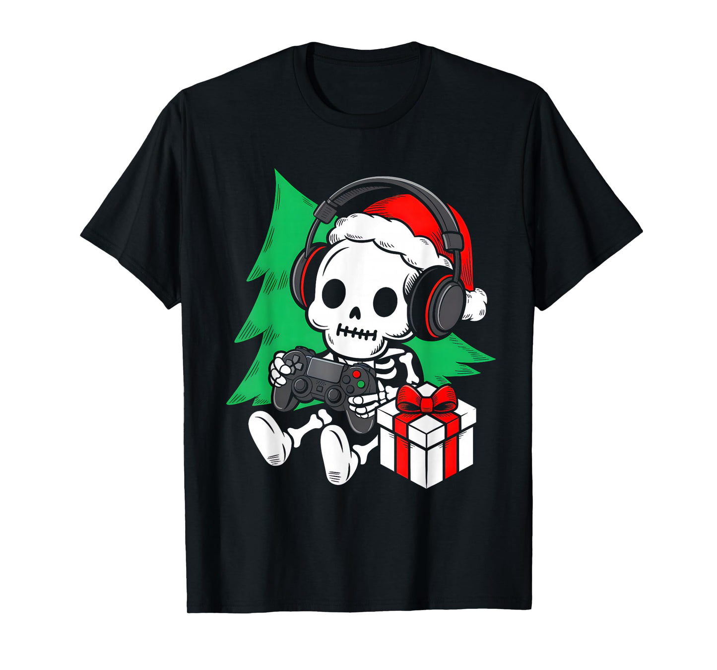 Funny Christmas Gamer Skeleton Xmas Gaming Men Boys Kids T-Shirt