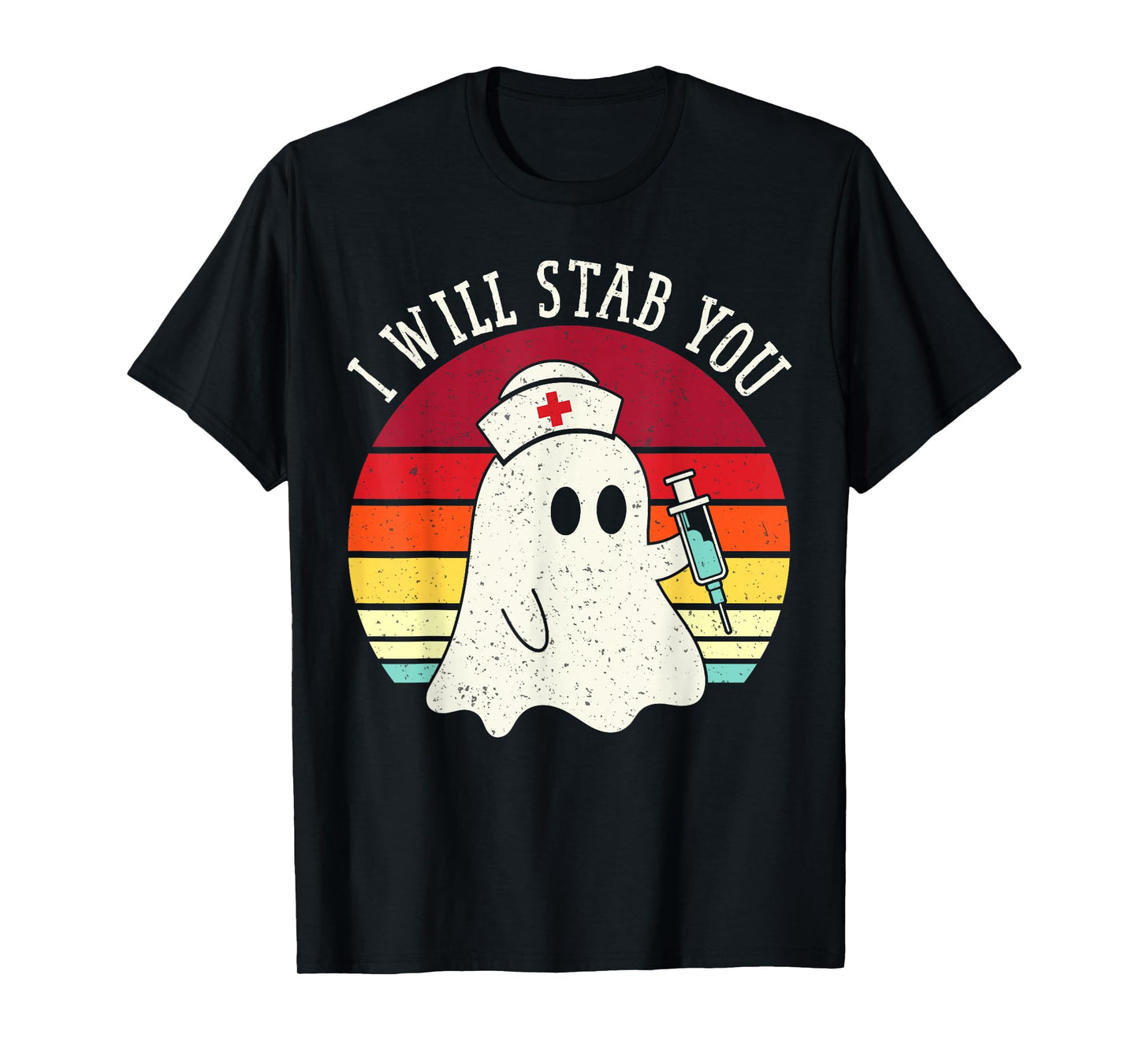 I Will Stab You Nurse Ghost Halloween Scrub Top Nursing T-Shirt
