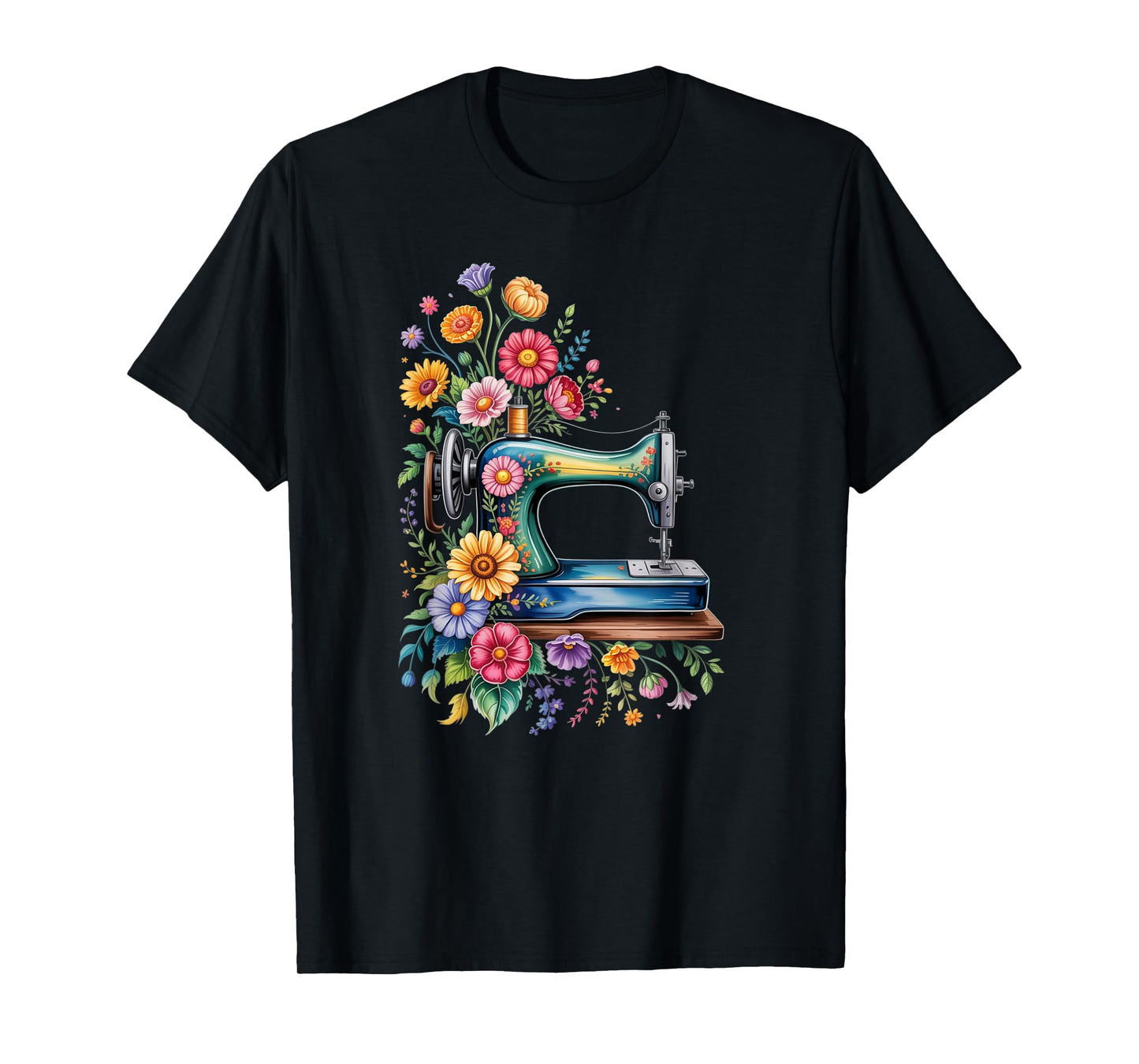 Vintage Sewing Machine with Floral Bloom Quilters Crafters T-Shirt