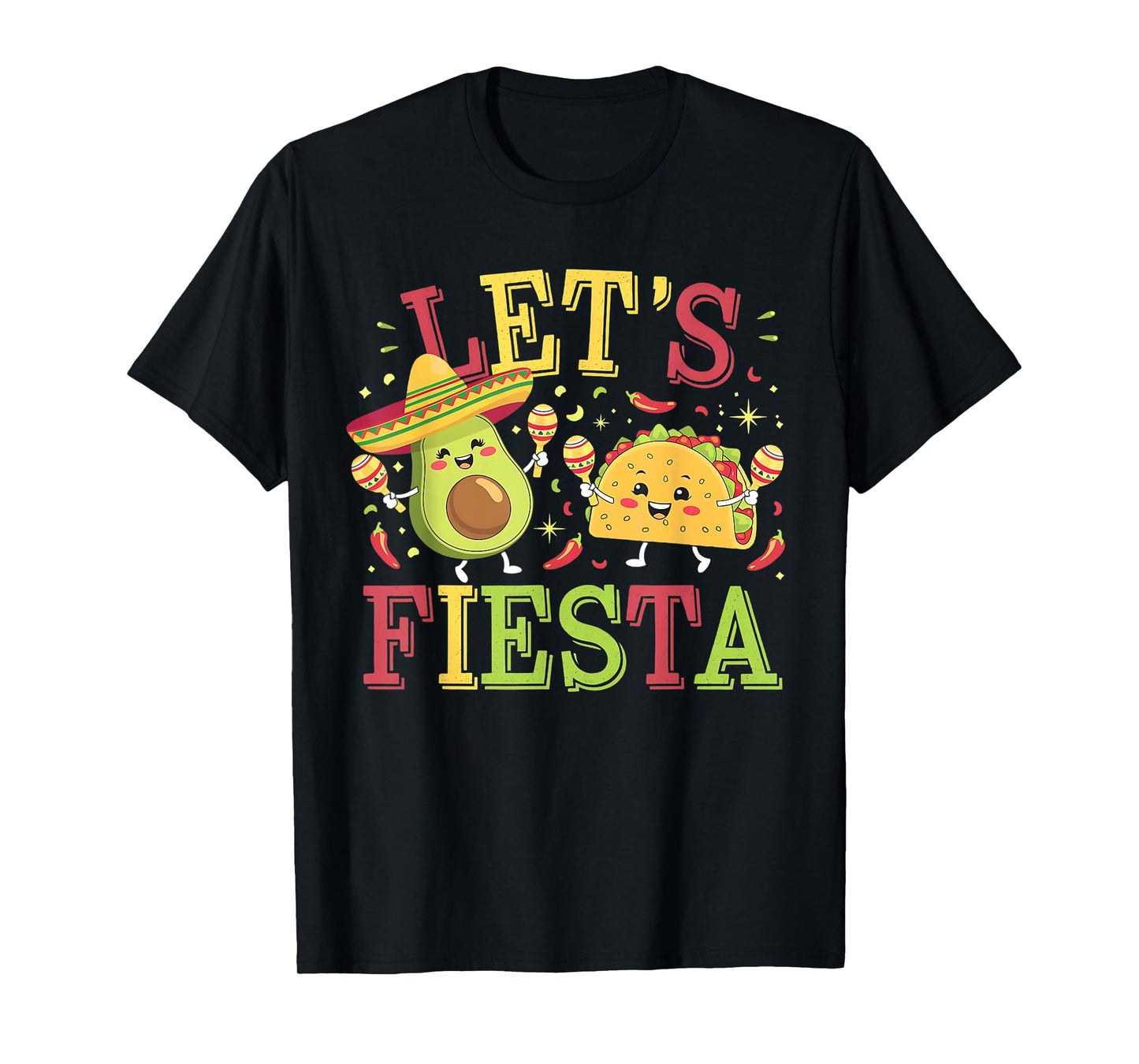 Cinco De Mayo Let's Fiesta Funny Avocado And Tacos T-Shirt