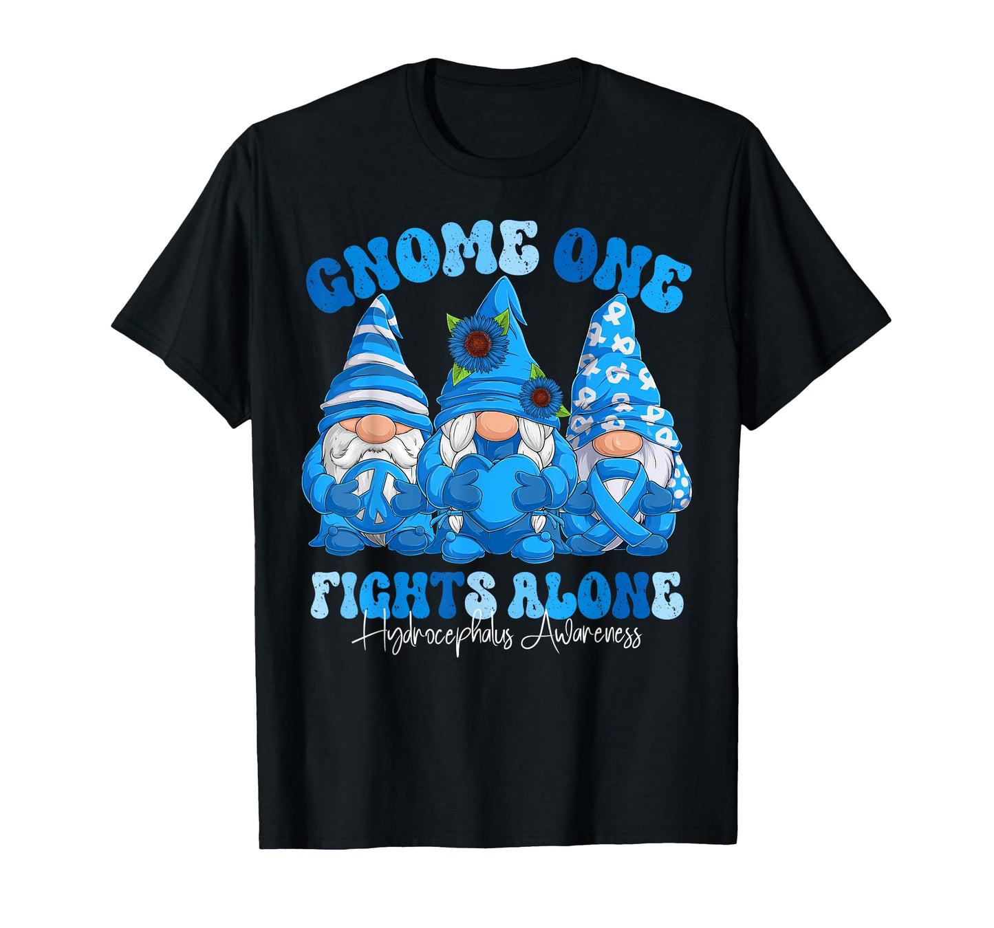 Hydrocephalus Awareness Month Blue Ribbon Gnomies T-Shirt