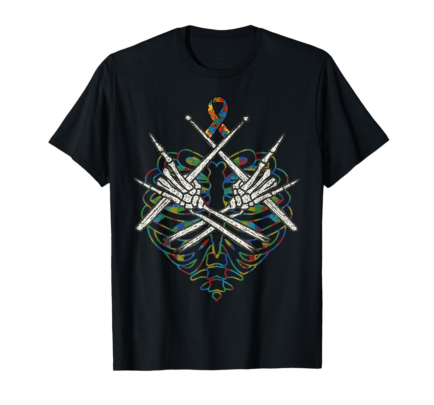 Vintage Halloween Skeleton Drummer Autism Spooky Costume T-Shirt