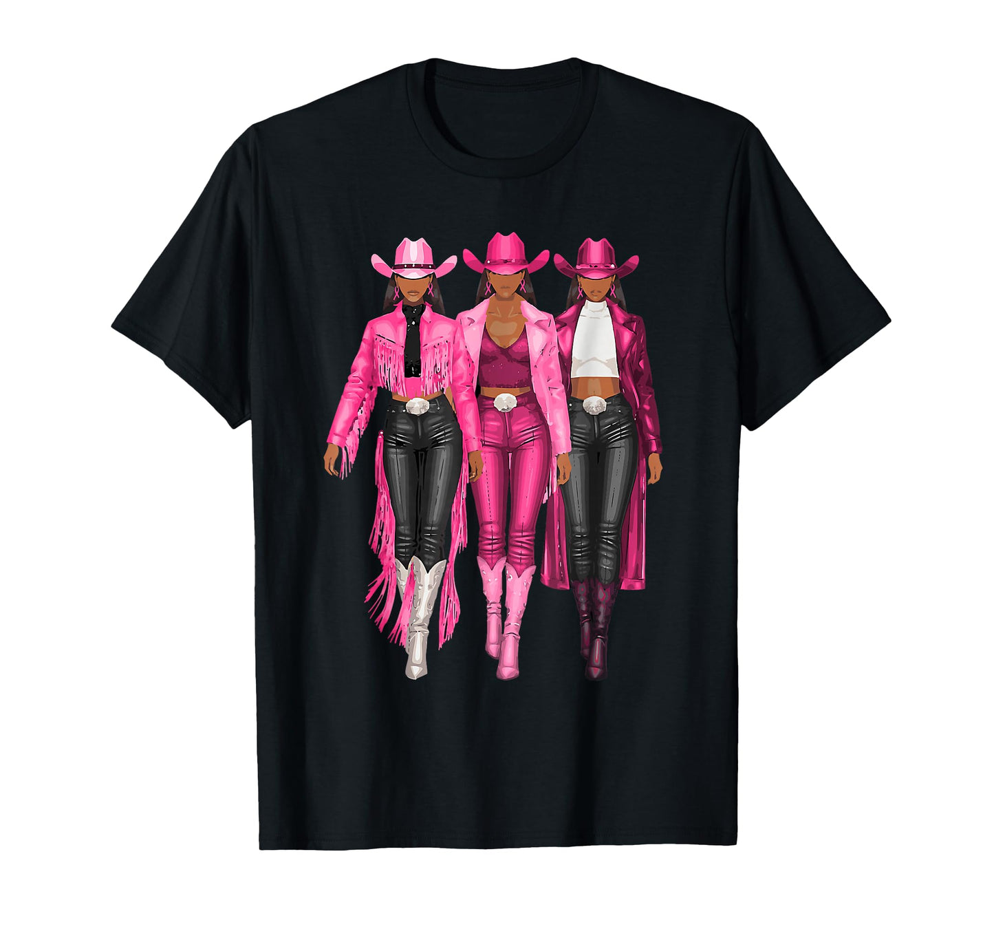 Western Black Women Cowgirl Pink Breast Cancer Awareness T-Shirt
