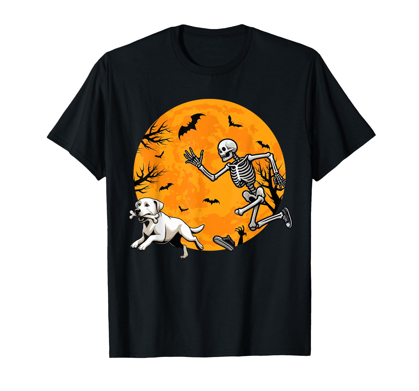Halloween Dog Skeleton Chasing Dog Halloween Labrador T-Shirt