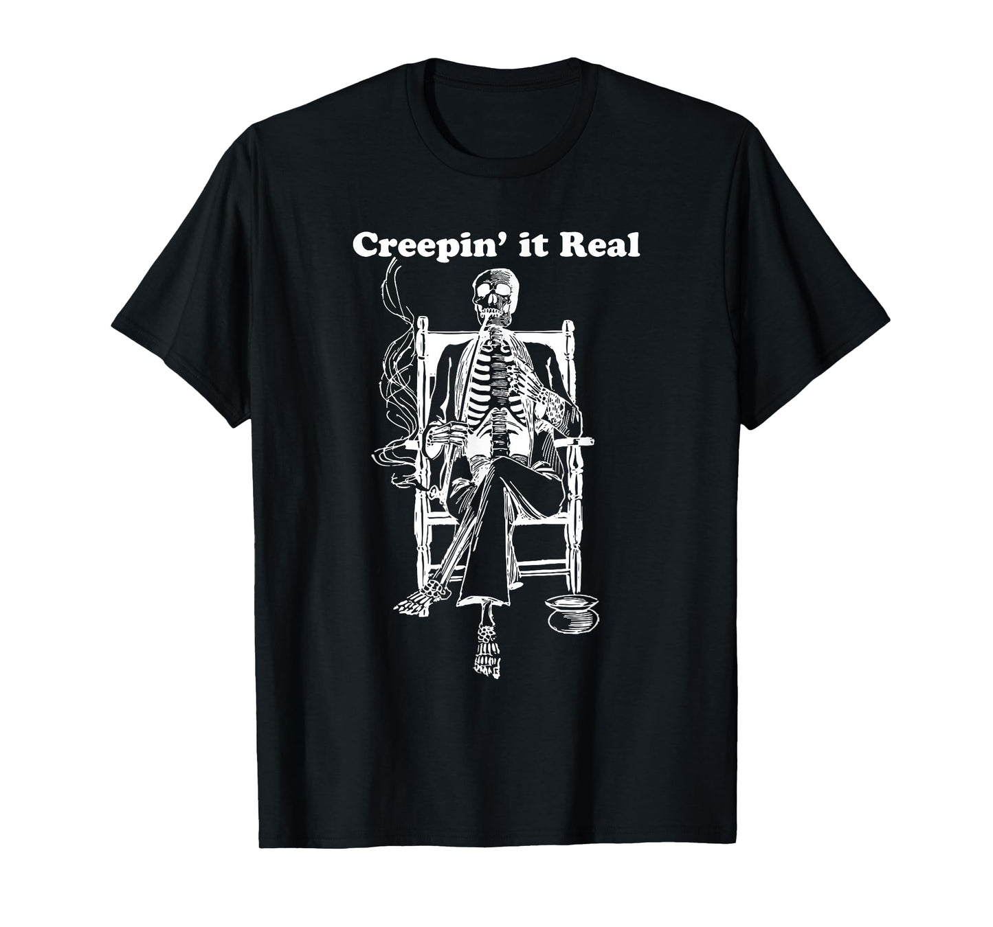 Creeping it Real Vintage Pipe Smoking Halloween Skeleton T-Shirt