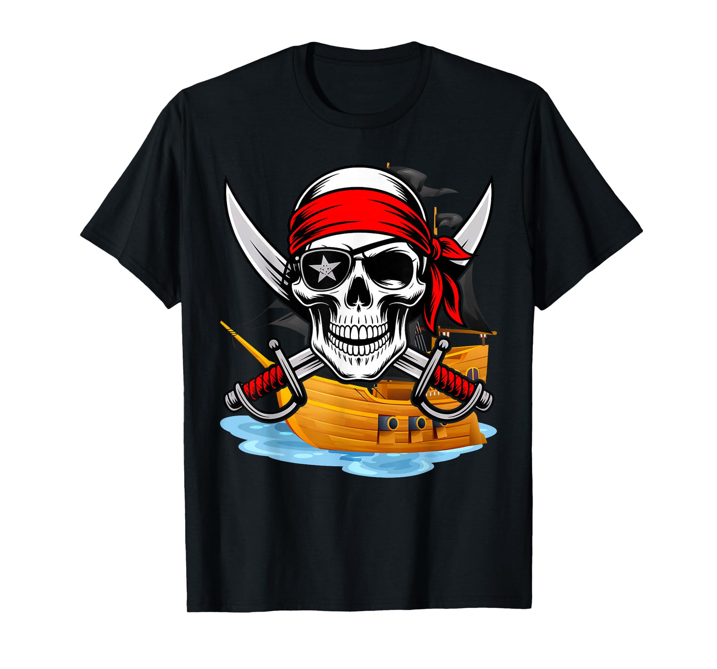 Pirate Flag Skull and Crossbones Skeleton Graphic Halloween T-Shirt