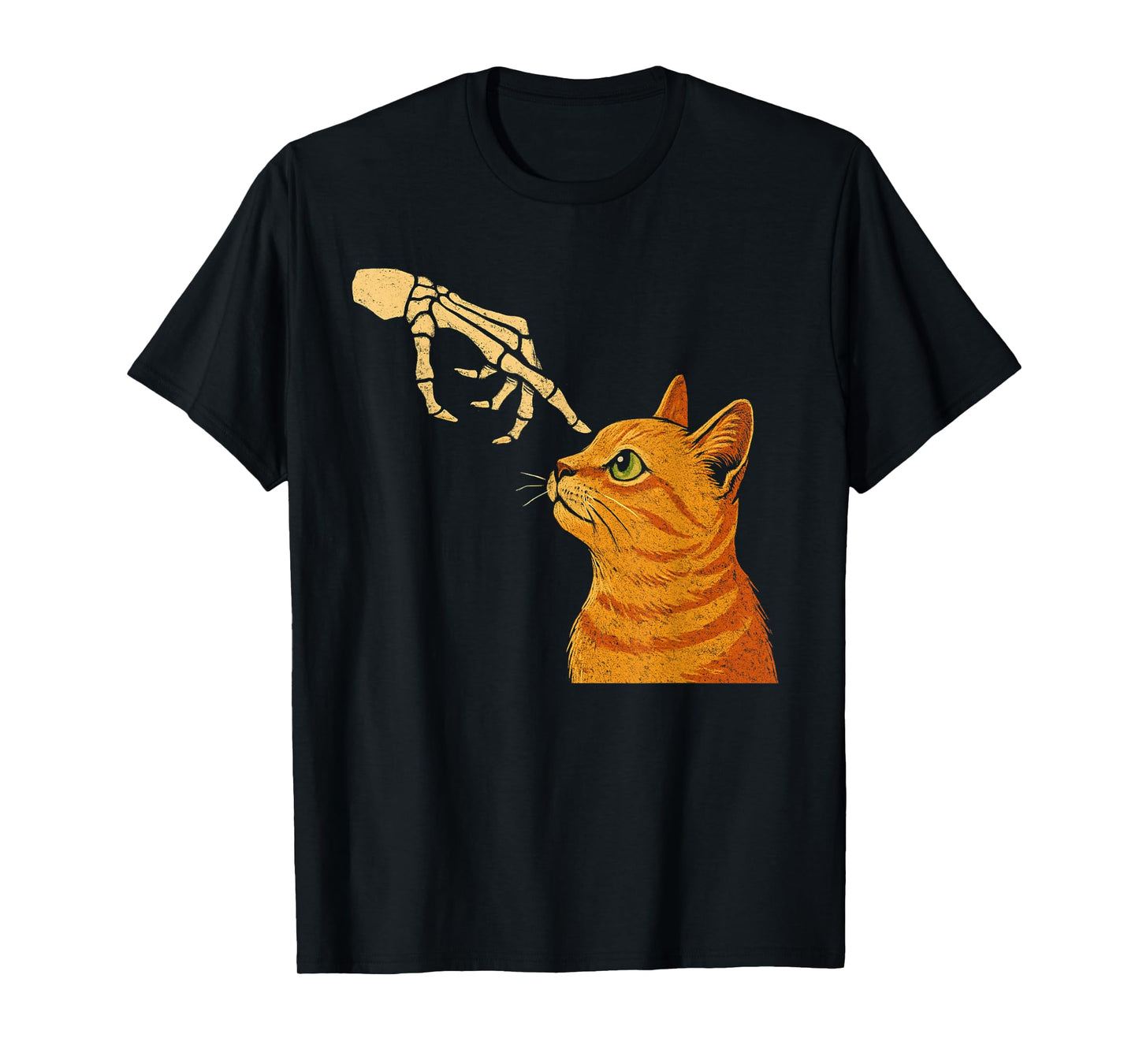 Halloween Orange Cat Skeleton Hand for Women and Men T-Shirt