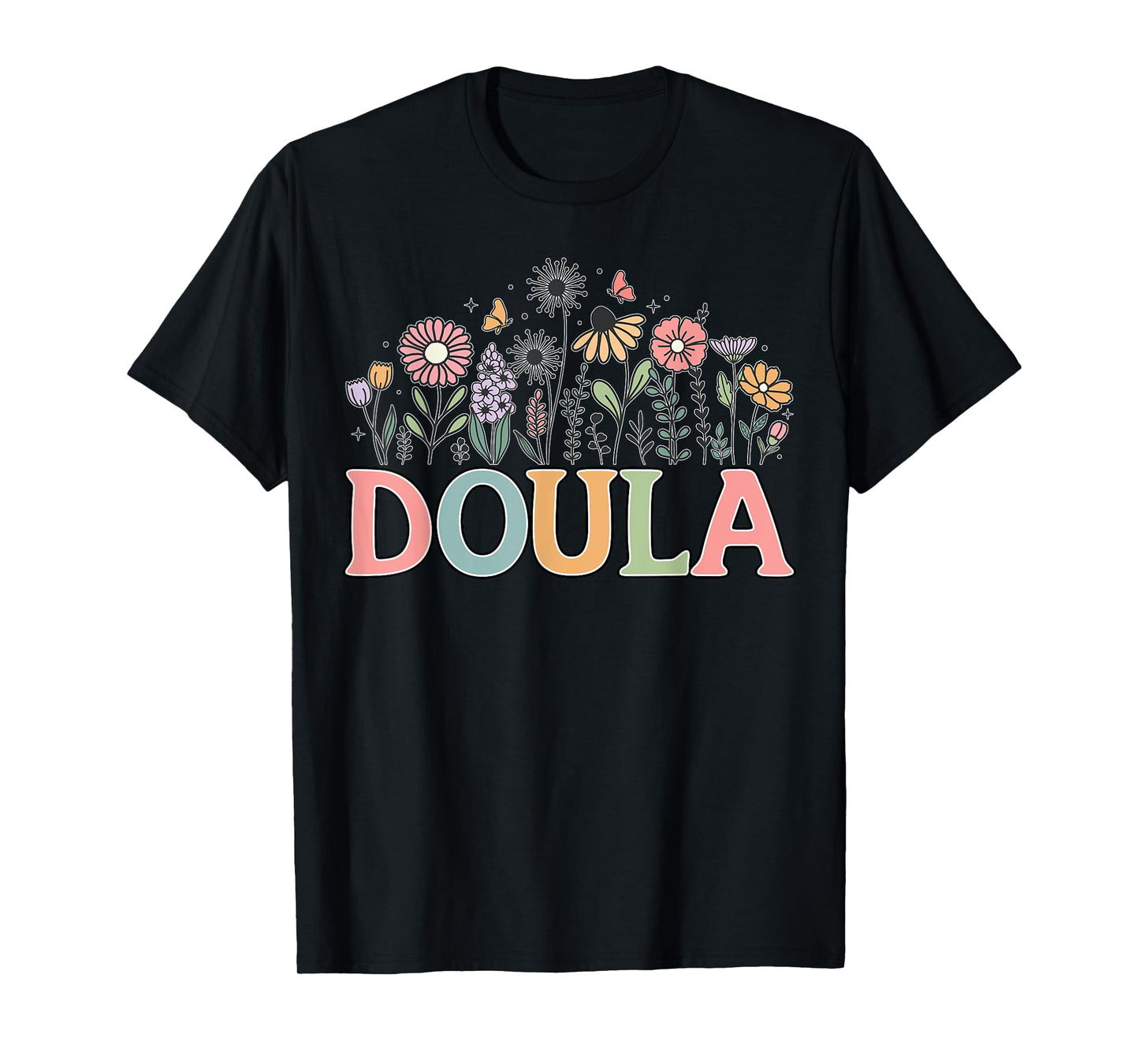 Doula Retro Wildflower Midwife Baby Catcher Home Birth Doula T-Shirt