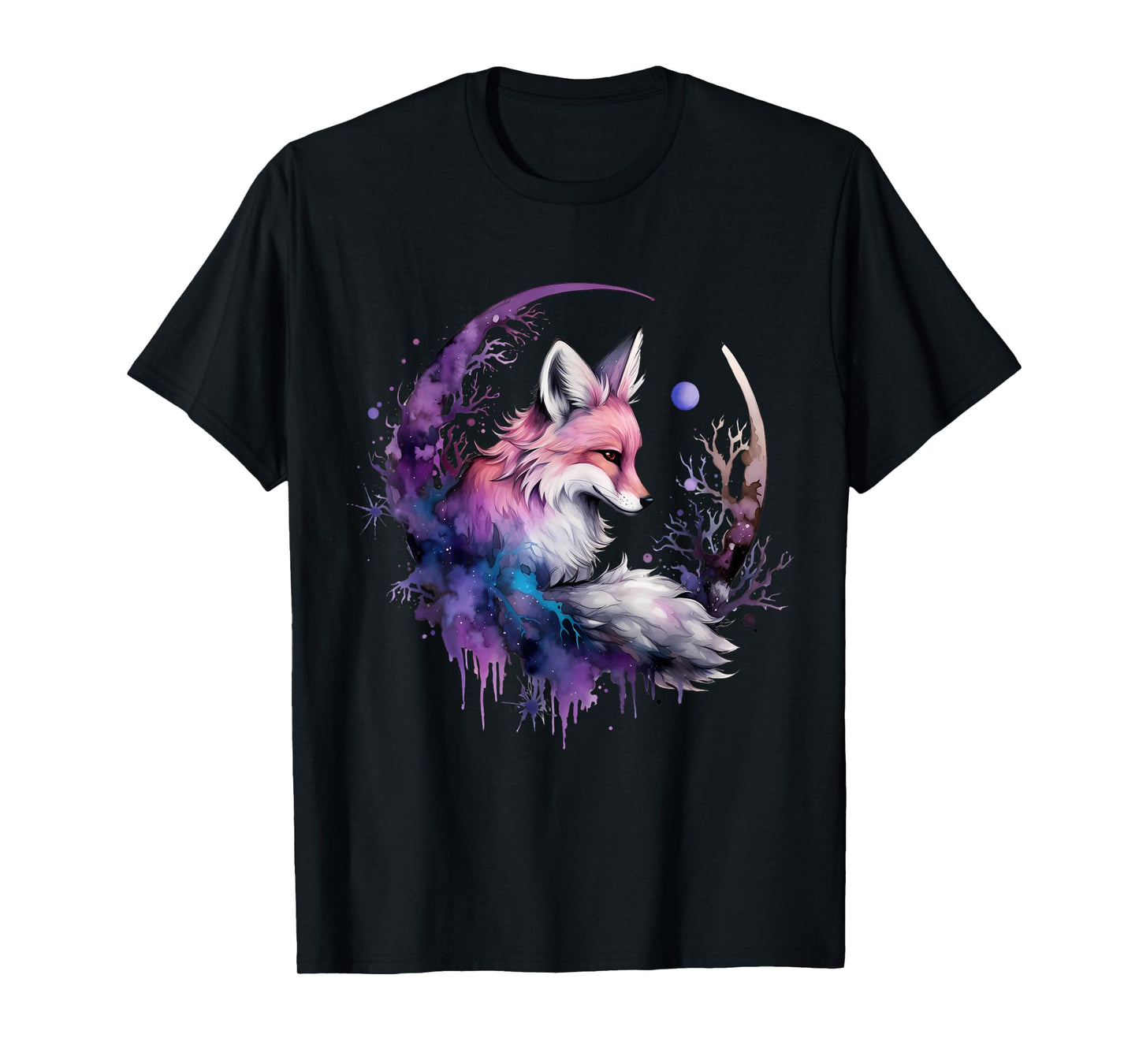 Fox Moon Wildlife Nature Colorful Artwork Animal Lovers T-Shirt