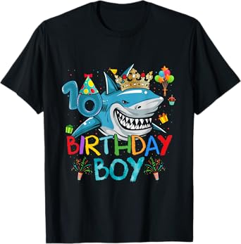 10th Birthday Shark Ocean Theme Party 10 Years Old For Boy T-Shirt