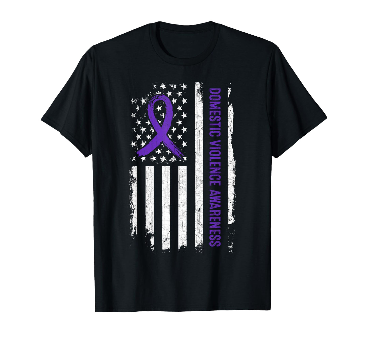 Domestic Violence Awareness American Flag - Purple Ribbon T-Shirt