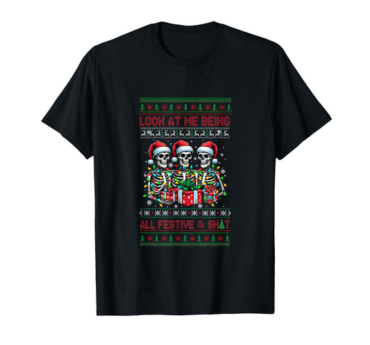 Being All Festive Xmas Sweater Bad Felling Santa Skeletons T-Shirt