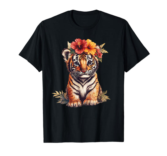 Cute Tiger Cub With Floral Crown T-Shirt